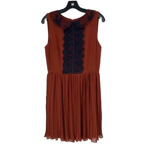 Cremieux Women's Pleated Lace Collared Sheath Dress Size 8 Burnt‎ Orange Rust
